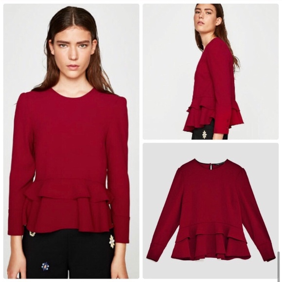 Zara ruffle peplum red top - Picture 3 of 11